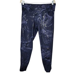 Gap Fit High Rise V Waist Blue/Black Marble Design 7/8 Active Leggings L